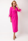 Couture Club Feather Sleeve Pencil Midi Dress, Fuchsia Pink