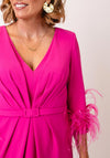 Couture Club Feather Sleeve Pencil Midi Dress, Fuchsia Pink