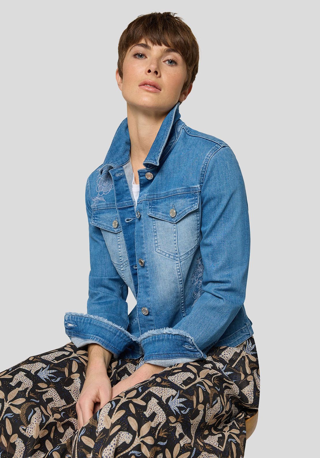 Rabe Floral Embroidered Denim Jacket, Blue