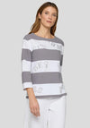 Rabe Striped with Print and Rhinestone Detail Jumper, Grey Multi