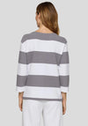 Rabe Striped with Print and Rhinestone Detail Jumper, Grey Multi