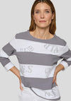 Rabe Striped with Print and Rhinestone Detail Jumper, Grey Multi