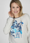 Rabe Text Print Embellished Sweater, Stone