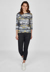 Rabe Round Neck Blurred Print Top. Grey