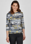 Rabe Round Neck Blurred Print Top. Grey