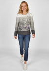 Rabe Flower Print Ribbed Sweater, Gray