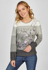 Rabe Flower Print Ribbed Sweater, Gray