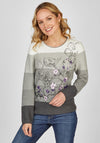 Rabe Flower Print Ribbed Sweater, Gray