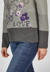 Rabe Flower Print Ribbed Sweater, Gray