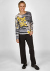 Rabe Floral Print with Glitter Accents Sweater, Grey