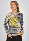 Rabe Floral Print with Glitter Accents Sweater, Grey