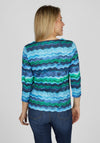 Rabe Zig Zag Pattern Notch Neckline Top, Blue