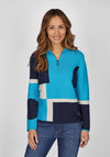 Rabe Colour Block Half Zip Sweater, Blue