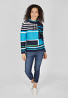 Rabe Drawstring Collar Striped Sweater, Blue