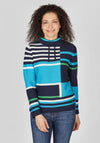 Rabe Drawstring Collar Striped Sweater, Blue