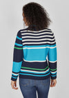 Rabe Drawstring Collar Striped Sweater, Blue