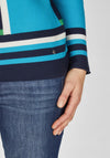 Rabe Drawstring Collar Striped Sweater, Blue