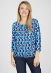 Rabe Cutout Neckline Abstract Print Top, Blue