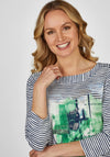 Rabe Bateau Neckline Striped top with Print, Multi