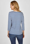 Rabe Round Neck Flower Print Striped Top, Navy