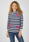 Rabe Stripe with Flower Graphic Top, Navy Multi