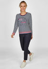 Rabe Stripes & Glitter Floral Print Sweater, Navy Multi