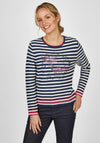 Rabe Stripes & Glitter Floral Print Sweater, Navy Multi