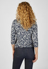 Rabe Round Neck Swirl Print Top, Navy & White