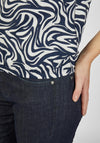 Rabe Round Neck Swirl Print Top, Navy & White