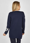 Rabe Open Mid Length Print Cardigan, Navy & Beige