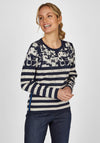Rabe Abstract Pattern & Stripe Sweater, Navy & Beige