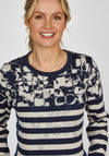 Rabe Abstract Pattern & Stripe Sweater, Navy & Beige