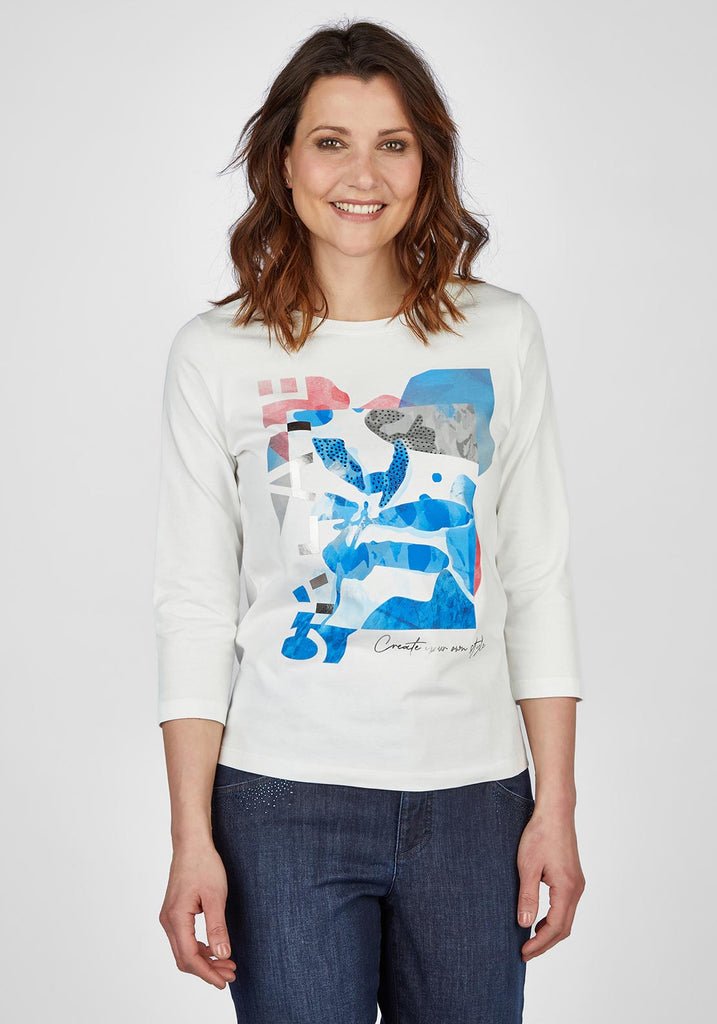 Rabe Unique Style Print T-Shirt, Off White & Blue - McElhinneys | Rundhalsshirts