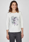 Rabe Flower Print with Glitter Accents Top, Off White