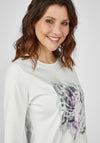 Rabe Flower Print with Glitter Accents Top, Off White