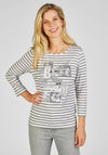 Rabe Rhinestone Stripe Print Top, Gray