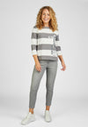 Rabe Rhinestone Text Striped Sweater, Gray