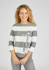 Rabe Rhinestone Text Striped Sweater, Gray