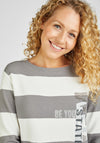 Rabe Rhinestone Text Striped Sweater, Gray