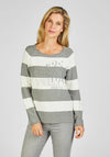 Rabe Rhinestone Detail Striped Sweater, Grey