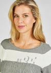 Rabe Rhinestone Detail Striped Sweater, Grey