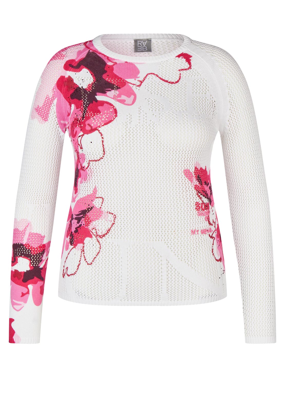 Rabe Floral Print Ajour Knitted Sweater, White