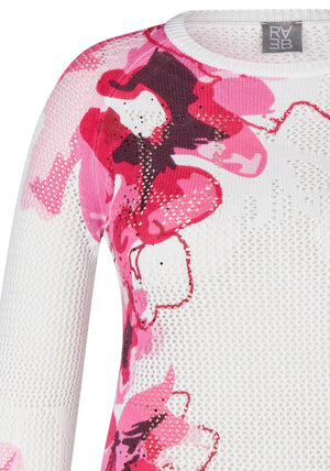Rabe Floral Print Ajour Knitted Sweater, White