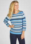 Rabe Striped Knit Cropped Sleeve Sweater, Blue