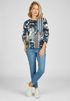 Rabe Eyelet Neck Floral Striped Cropped Sleeve Top, Multi-Coloured