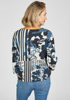 Rabe Eyelet Neck Floral Striped Cropped Sleeve Top, Multi-Coloured