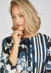 Rabe Eyelet Neck Floral Striped Cropped Sleeve Top, Multi-Coloured