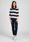 Rabe Striped Ribbed Cropped Sleeve Top, Navy