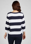 Rabe Striped Ribbed Cropped Sleeve Top, Navy