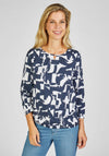 Rabe Cutout Neckline Print Top, Navy